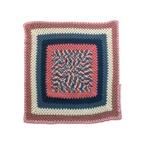 Vintage Crochet Square Blanket Afghan Throw 42" x 44" Mauve Blue
